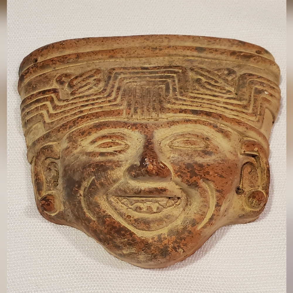 Vtg Aztec Mayan Mask Terracotta Clay Mexico